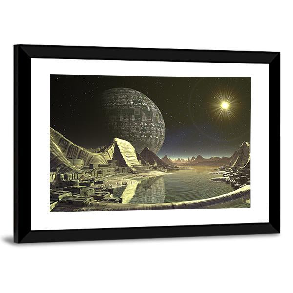 Alien Satellite City Canvas Wall Art-1 Piece-Framed Print-20" x 16"-Tiaracle