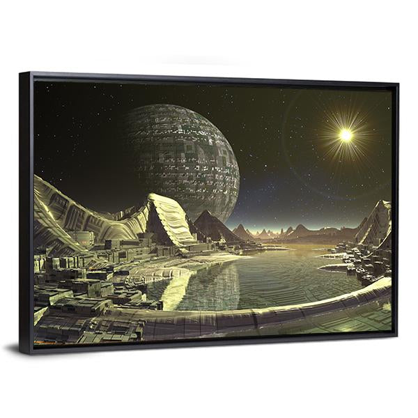 Alien Satellite City Canvas Wall Art-3 Horizontal-Gallery Wrap-25" x 16"-Tiaracle