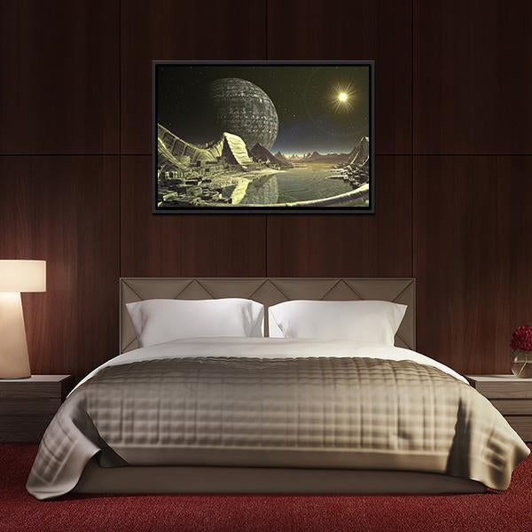 Alien Satellite City Canvas Wall Art-3 Horizontal-Gallery Wrap-25" x 16"-Tiaracle