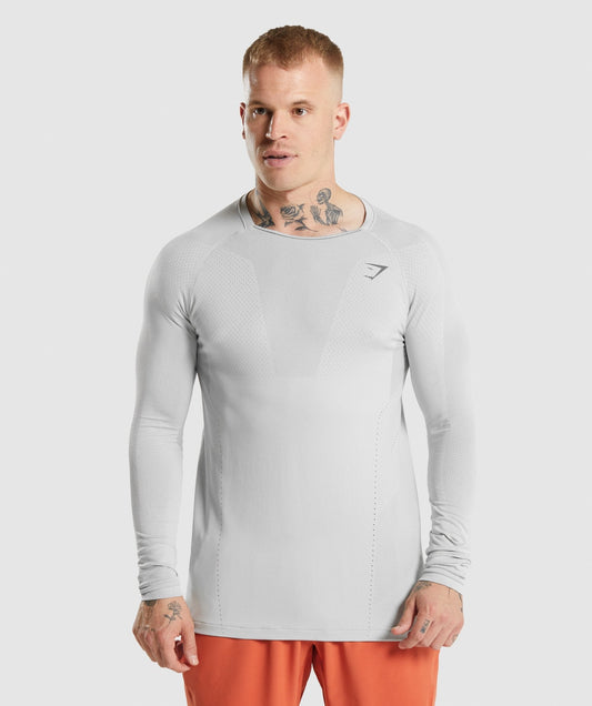 Gymshark Apex Langarm T -Shirt - hellgrau/Holzkohle