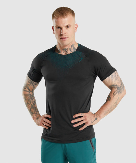 Gymshark Apex Kontrast T -Shirt - Schwarz/Blaugrün