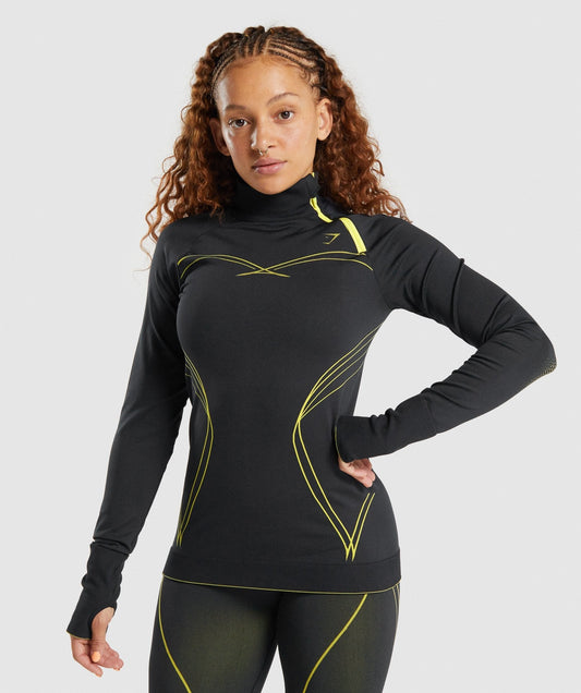 Gymshark Apex nahtlos 1/4 Reißverschluss - Schwarz/Gelb