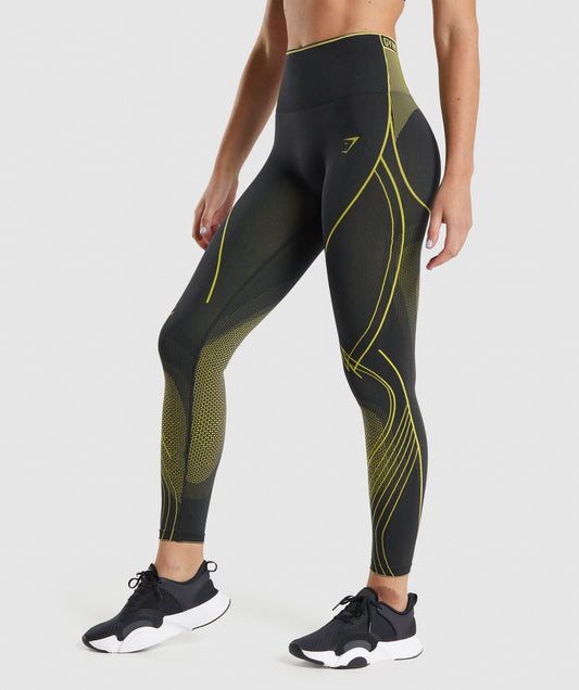 Gymshark Apex nahtlose Hochhut -Leggings - Schwarz/Gelb