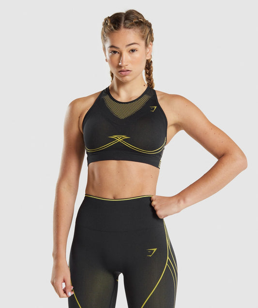 Gymshark Apex nahtloser Sport -BH - Schwarz/Gelb