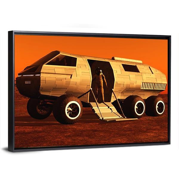 Astronaut In Mars Rover Canvas Wall Art-1 Piece-Floating Frame-24" x 16"-Tiaracle