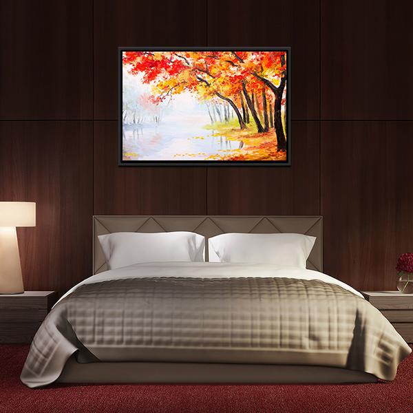 Autumn Forest Near The Lake Canvas Wall Art-1 Piece-Floating Frame-24" x 16"-Tiaracle