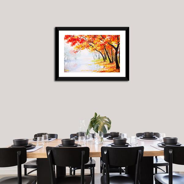 Autumn Forest Near The Lake Canvas Wall Art-1 Piece-Framed Print-20" x 16"-Tiaracle