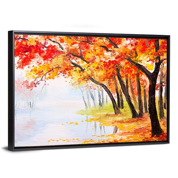 Autumn Forest Near The Lake Canvas Wall Art-3 Horizontal-Gallery Wrap-25" x 16"-Tiaracle