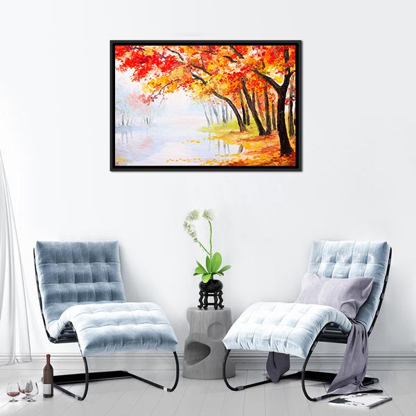 Autumn Forest Near The Lake Canvas Wall Art-3 Horizontal-Gallery Wrap-25" x 16"-Tiaracle