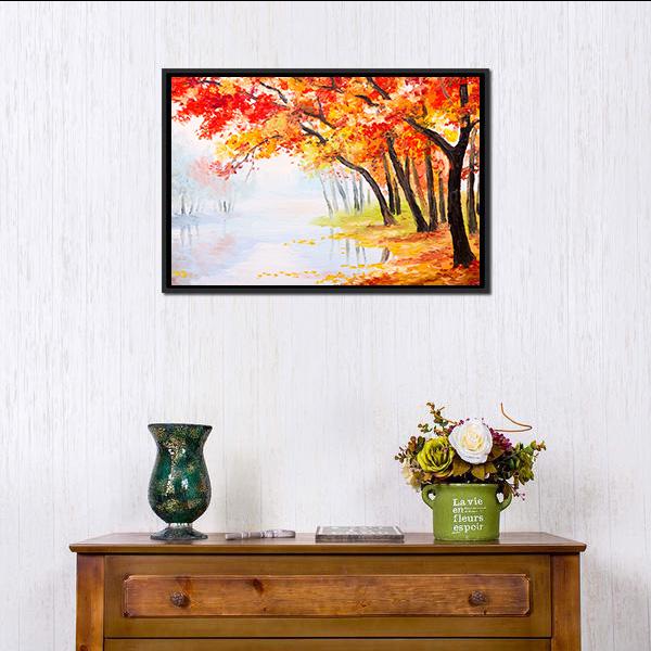 Autumn Forest Near The Lake Canvas Wall Art-3 Horizontal-Gallery Wrap-25" x 16"-Tiaracle