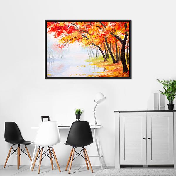 Autumn Forest Near The Lake Canvas Wall Art-3 Horizontal-Gallery Wrap-25" x 16"-Tiaracle