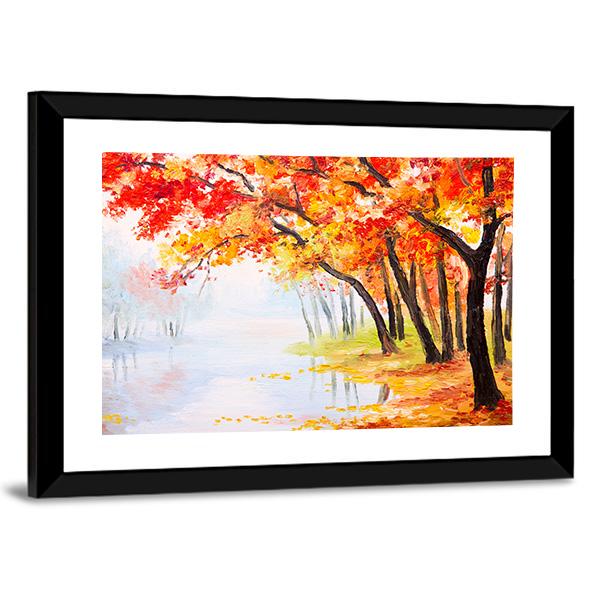 Autumn Forest Near The Lake Canvas Wall Art-3 Horizontal-Gallery Wrap-25" x 16"-Tiaracle