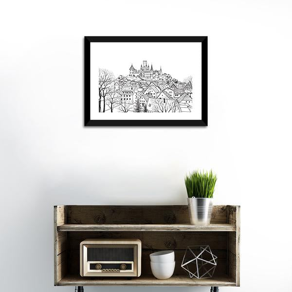 Castle & City Sketch Canvas Wall Art-3 Horizontal-Gallery Wrap-25" x 16"-Tiaracle