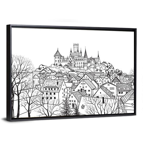 Castle & City Sketch Canvas Wall Art-3 Horizontal-Gallery Wrap-25" x 16"-Tiaracle