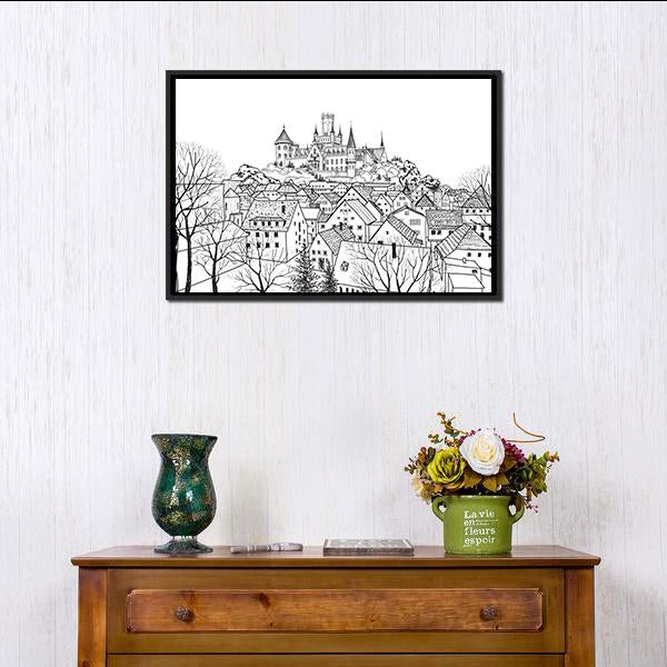 Castle & City Sketch Canvas Wall Art-3 Horizontal-Gallery Wrap-25" x 16"-Tiaracle