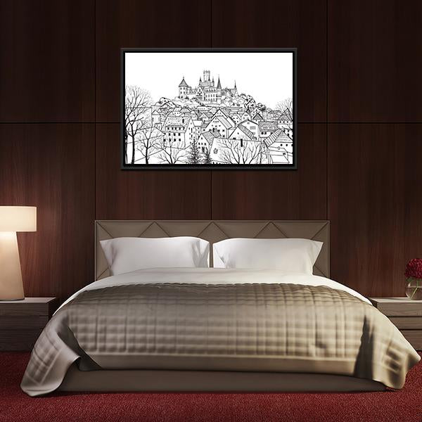 Castle & City Sketch Canvas Wall Art-3 Horizontal-Gallery Wrap-25" x 16"-Tiaracle