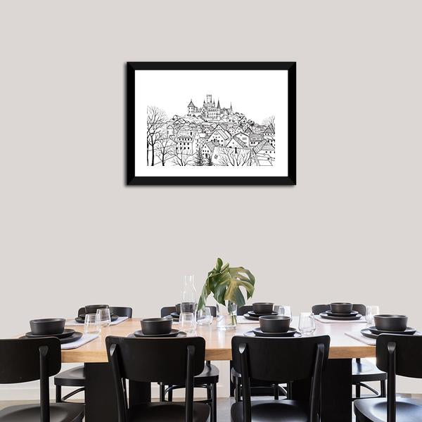 Castle & City Sketch Canvas Wall Art-3 Horizontal-Gallery Wrap-25" x 16"-Tiaracle