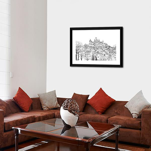 Castle & City Sketch Canvas Wall Art-3 Horizontal-Gallery Wrap-25" x 16"-Tiaracle