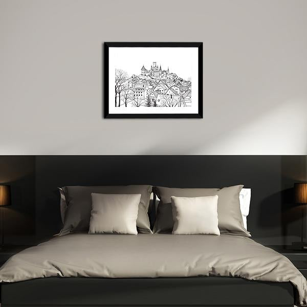 Castle & City Sketch Canvas Wall Art-3 Horizontal-Gallery Wrap-25" x 16"-Tiaracle