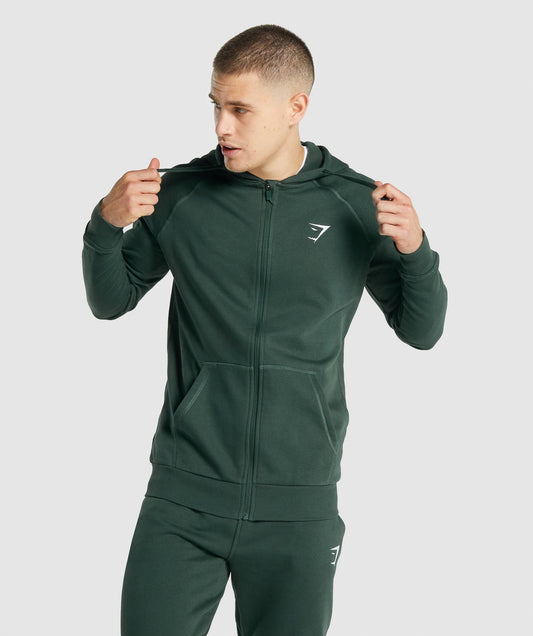 Gymshark Crest Zip Up Hoodie - Dunkelgrün