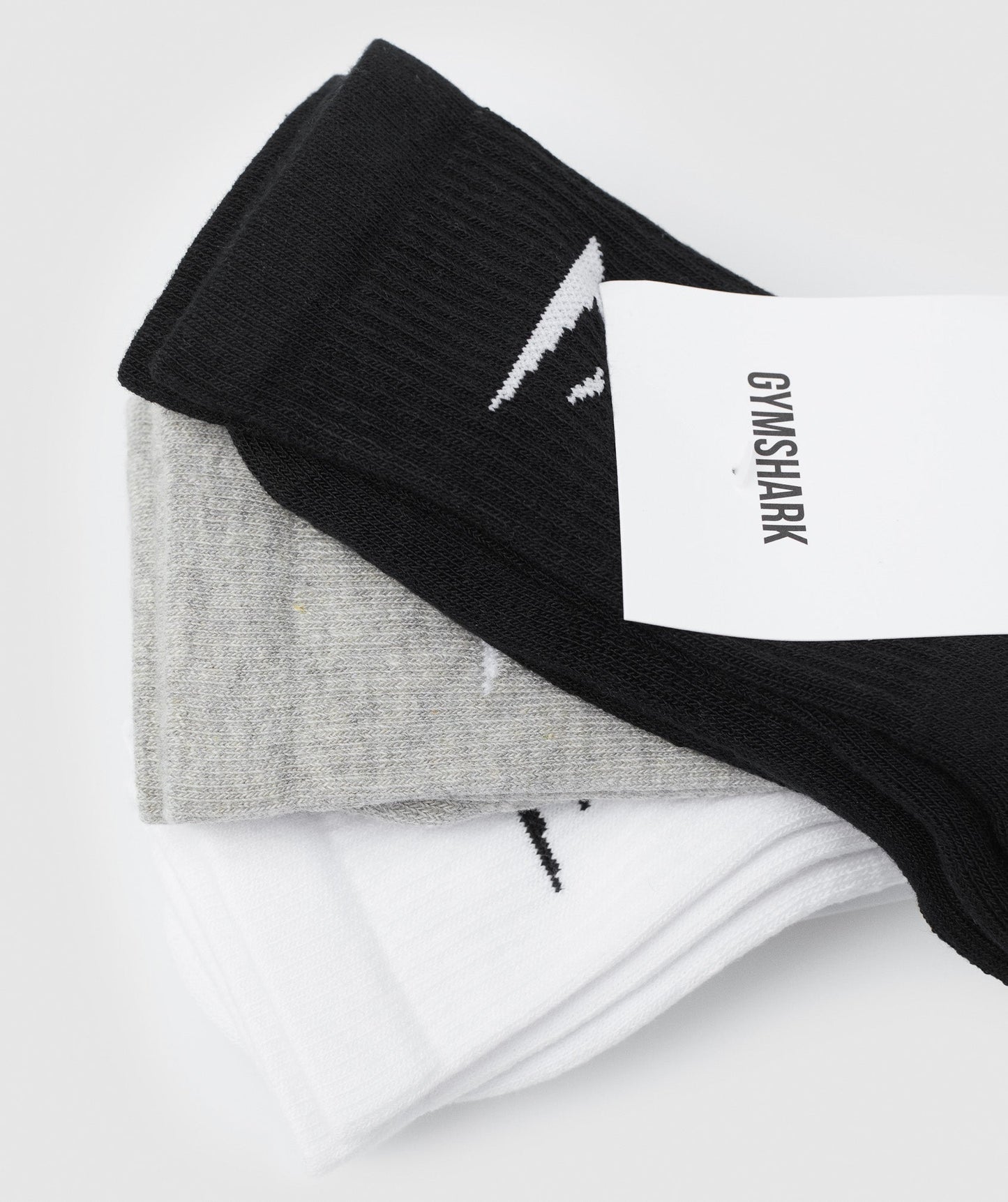 Gymshark Crew Socken 3pk - Weiß/hellgrauer Mergel/Schwarz