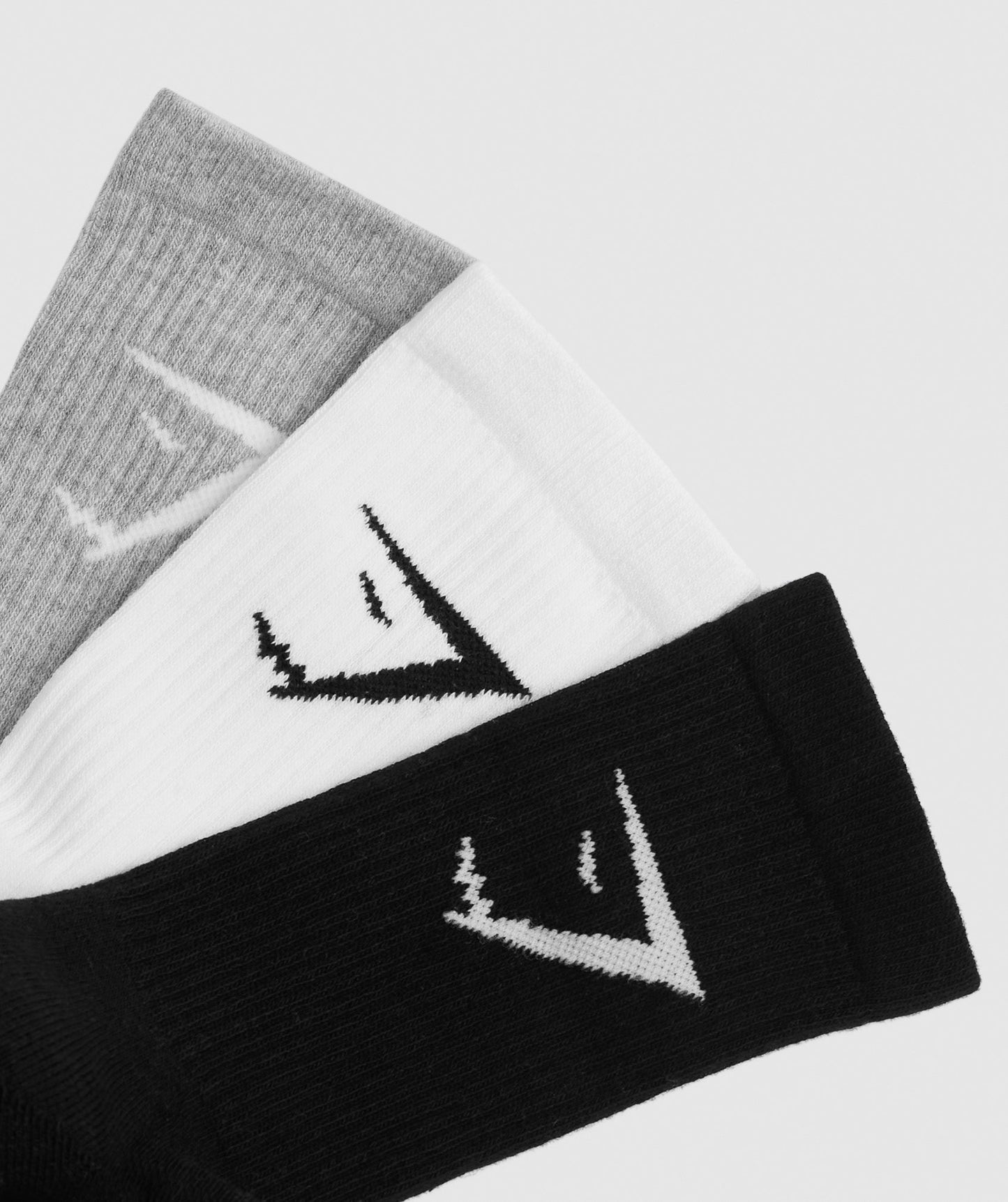 Gymshark Crew Socken 3pk - Weiß/hellgrauer Mergel/Schwarz