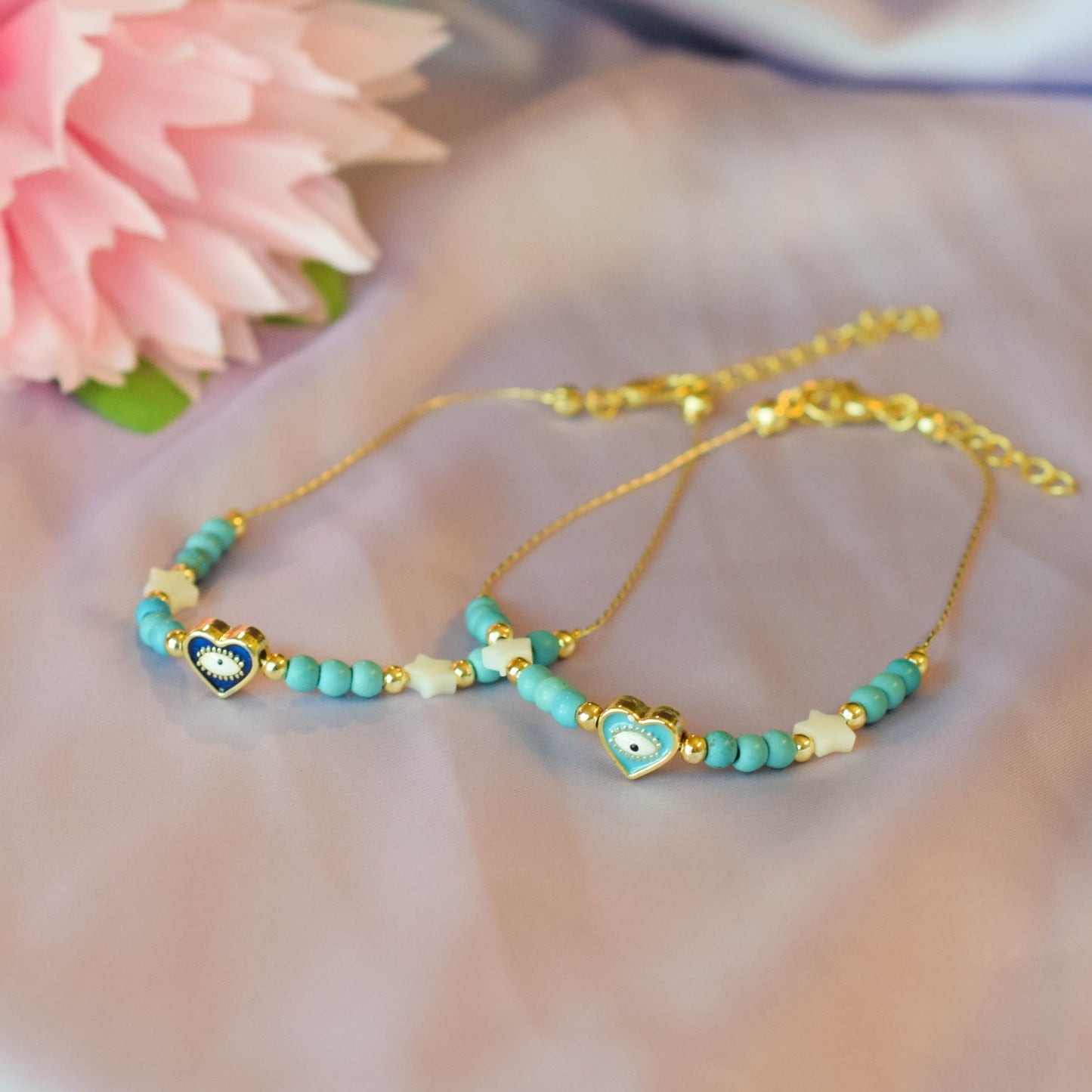 Turkuaz Heart Anklet