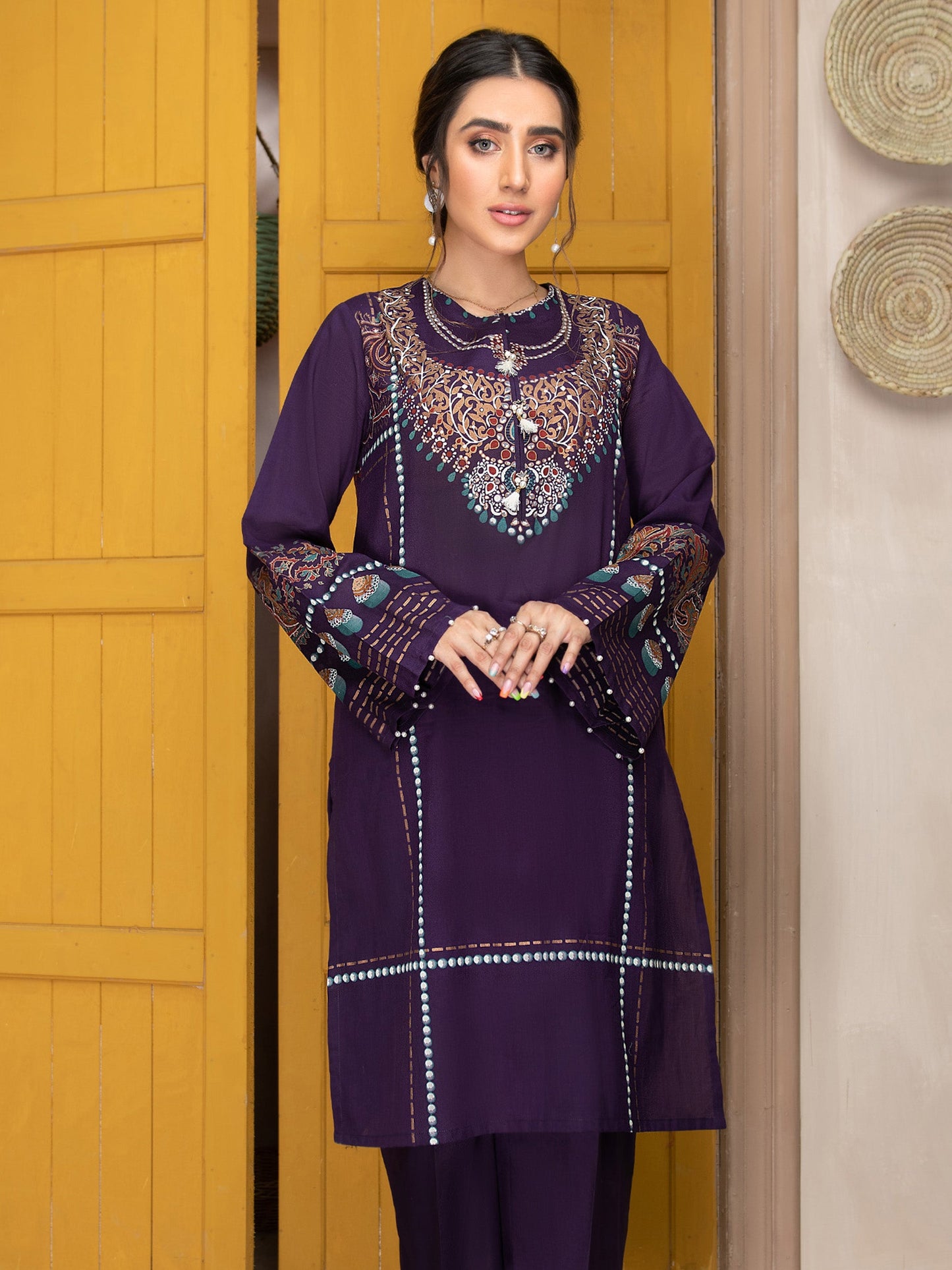 Gold Pasted Lawn 2 Piece Suit