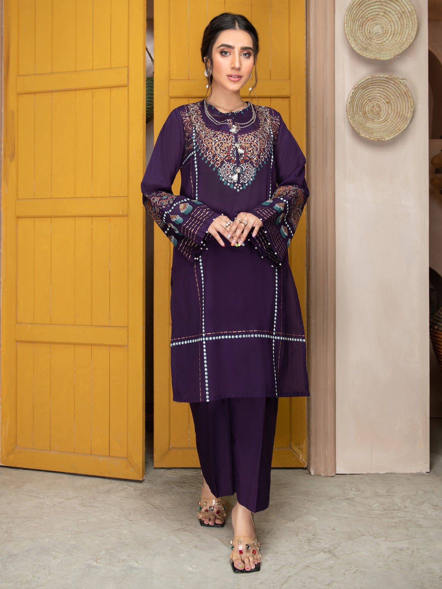 Gold Pasted Lawn 2 Piece Suit