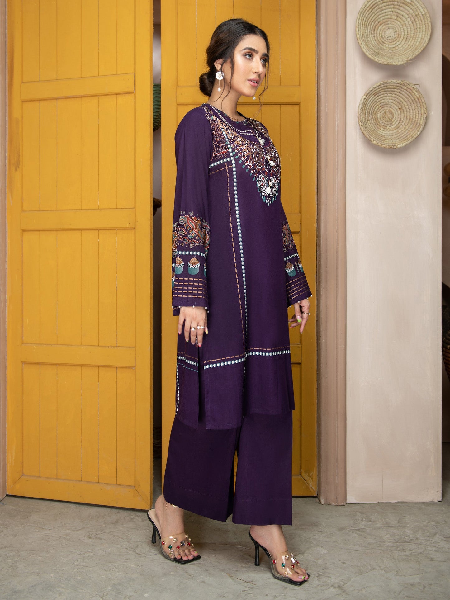 Gold Pasted Lawn 2 Piece Suit