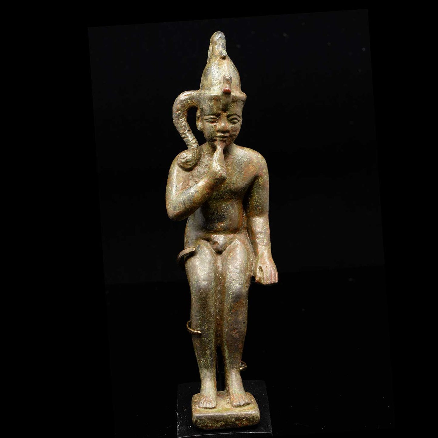 Eine ägyptische Bronzefigur des Harpokrates, Saite-Zeit, ca. 664 - 552 v. Chr.