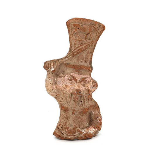 Eine ägyptische Terrakotta-Statuette des Bes mit Apis-Kopfschmuck, Römerzeit, ca. 30 v. Chr./n. Chr.