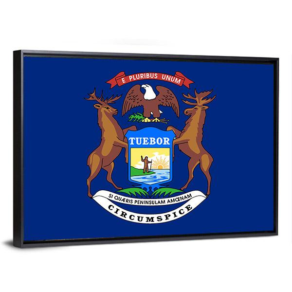 Flag Of Michigan Canvas Wall Art-3 Horizontal-Gallery Wrap-25" x 16"-Tiaracle