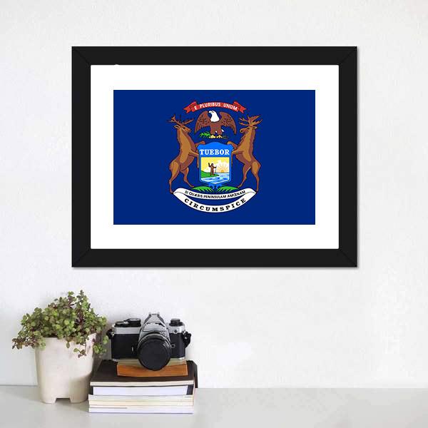 Flag Of Michigan Canvas Wall Art-3 Horizontal-Gallery Wrap-25" x 16"-Tiaracle