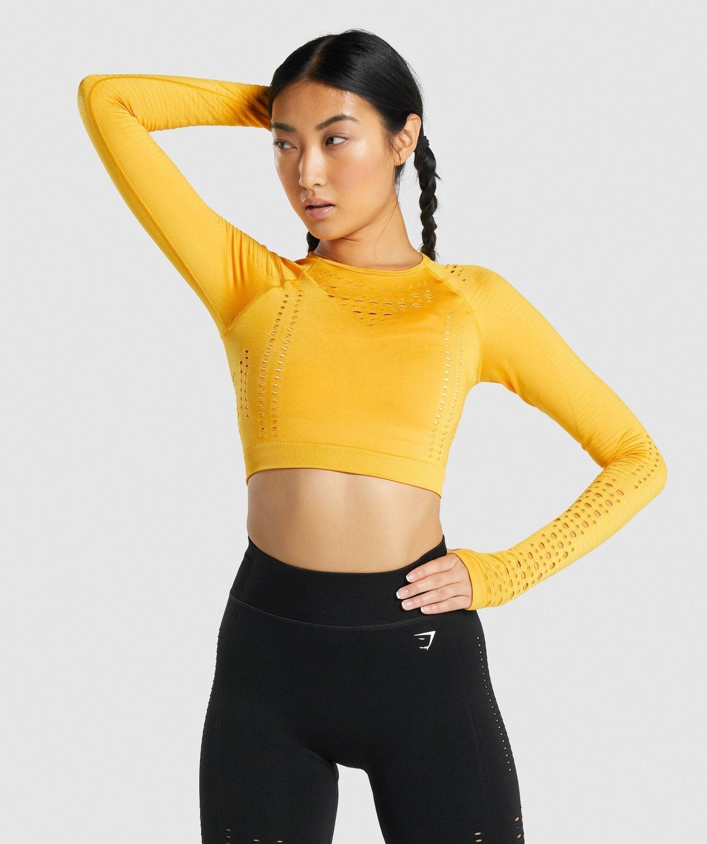 Gymshark Glühen langhärme nahtloses Erntedach - Gelb