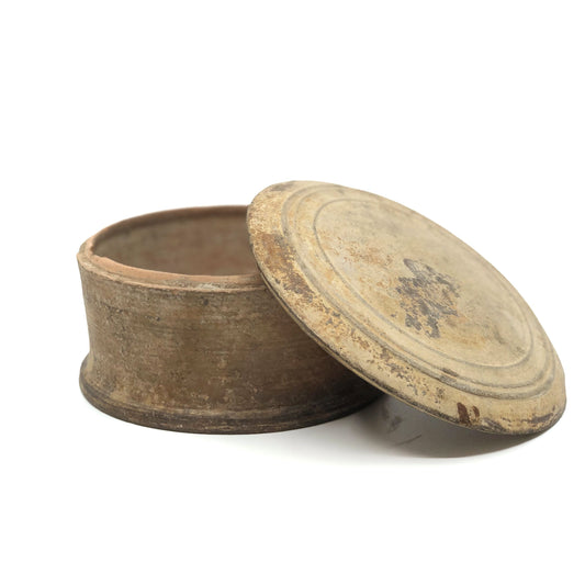 Eine attische klassische Pyxis mit Deckel aus Keramik, ca. 5. Jahrhundert v. Chr.