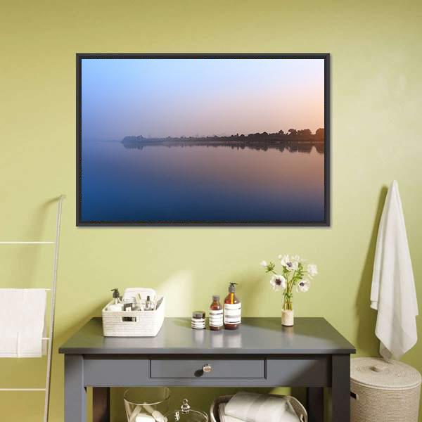 Ganga River Morning Canvas Wall Art-3 Horizontal-Gallery Wrap-25" x 16"-Tiaracle