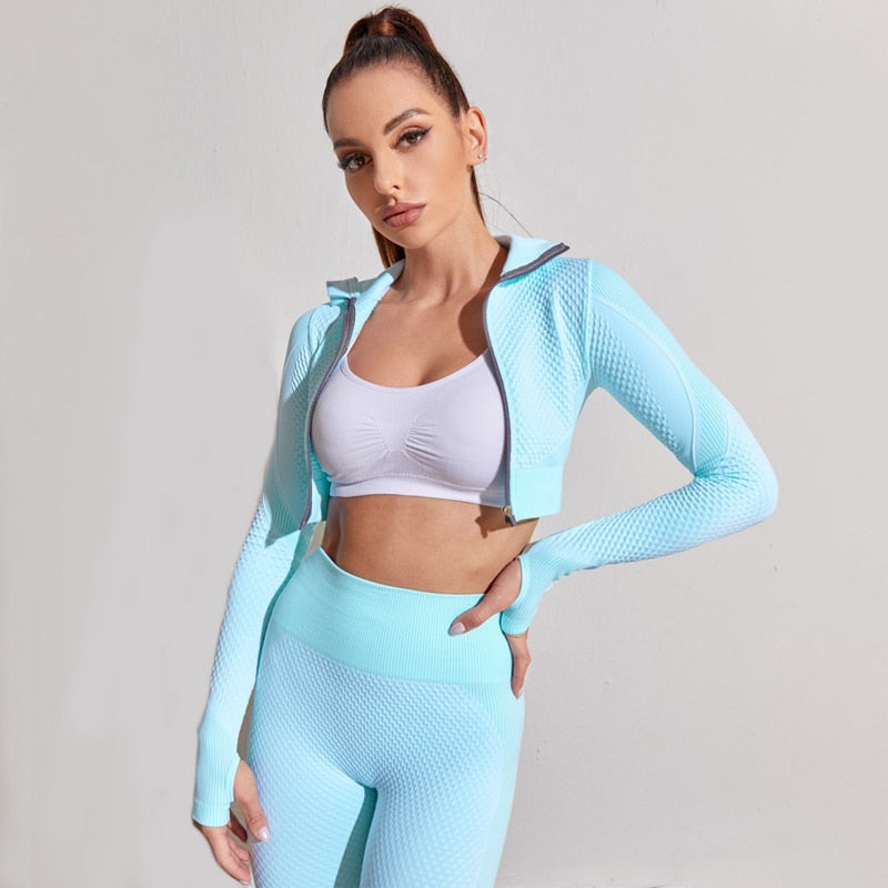 Women Yoga Set Running Seamless Gym Clothing Fitness Leggings + Crop Top Sportswear High Waist Fitness Legging Workout Yoga Suit