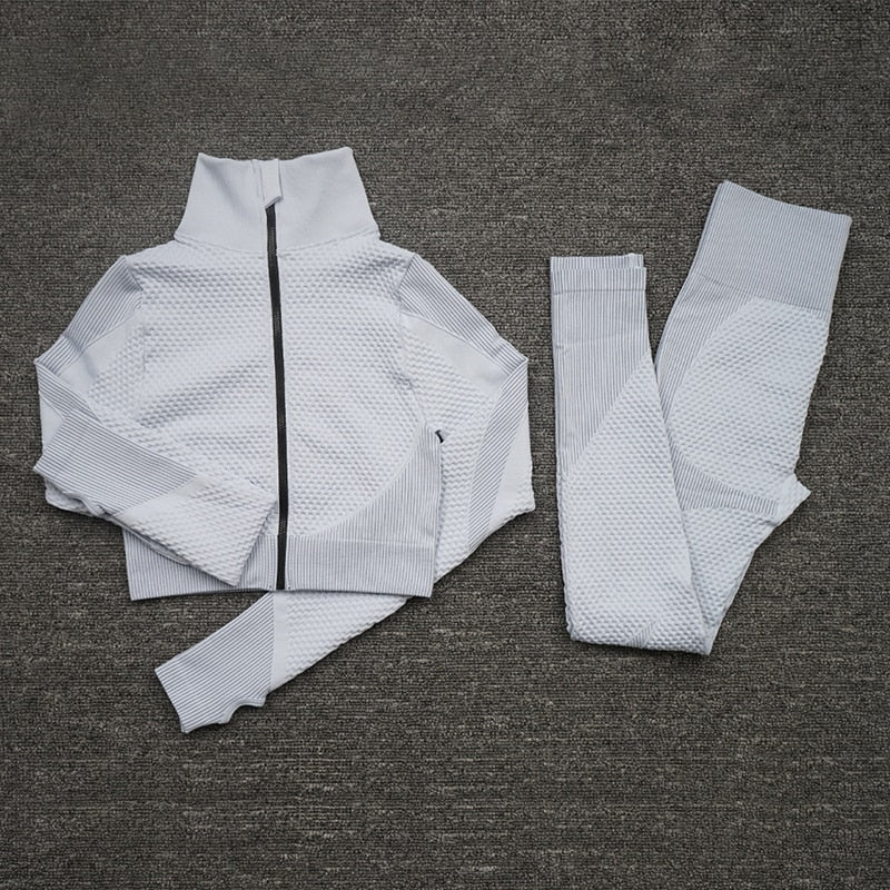 Women Yoga Set Running Seamless Gym Clothing Fitness Leggings + Crop Top Sportswear High Waist Fitness Legging Workout Yoga Suit