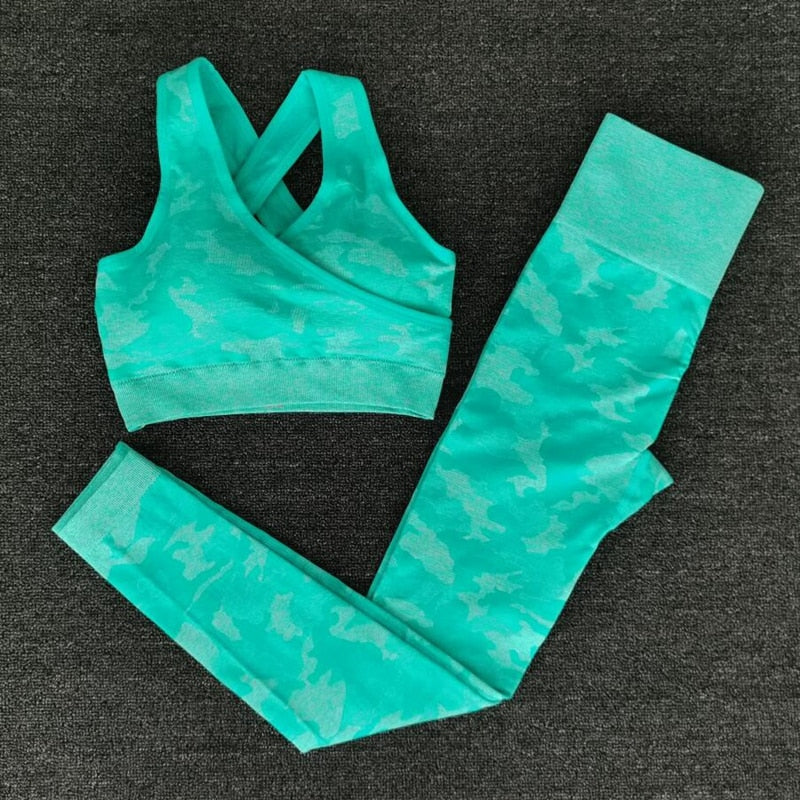 Newest Yoga Set Women Seamless Camouflage Tops/Pants Fitness Sports Bra High Waist GYM leggings  Camo Fitness Suit Workout Sets