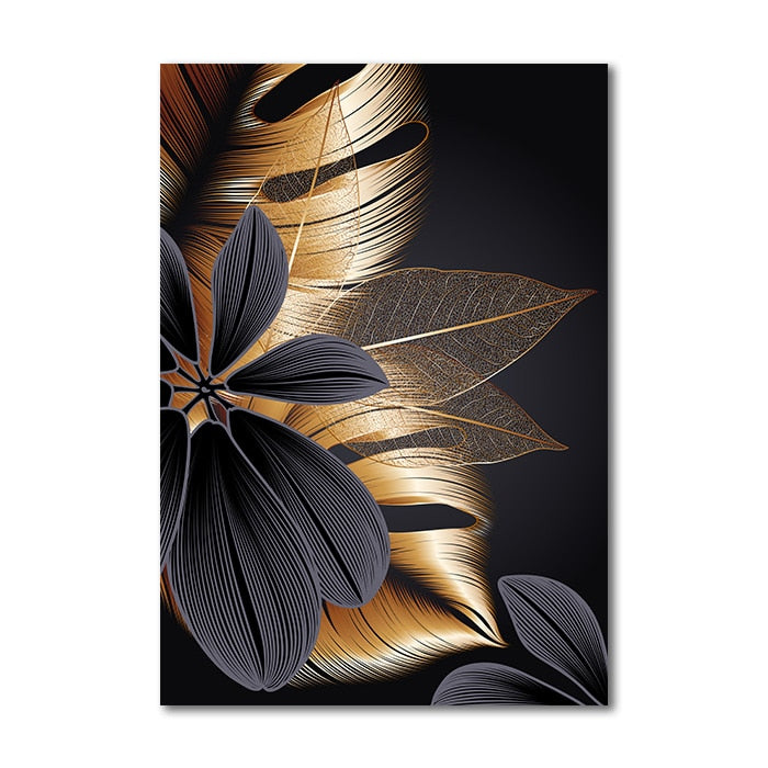 Schwarz Goldene Pflanze Blatt Leinwand Poster Drucken Moderne Wohnkultur Abstrakte Wand Kunst Malerei Nordic Wohnzimmer Dekoration Bild