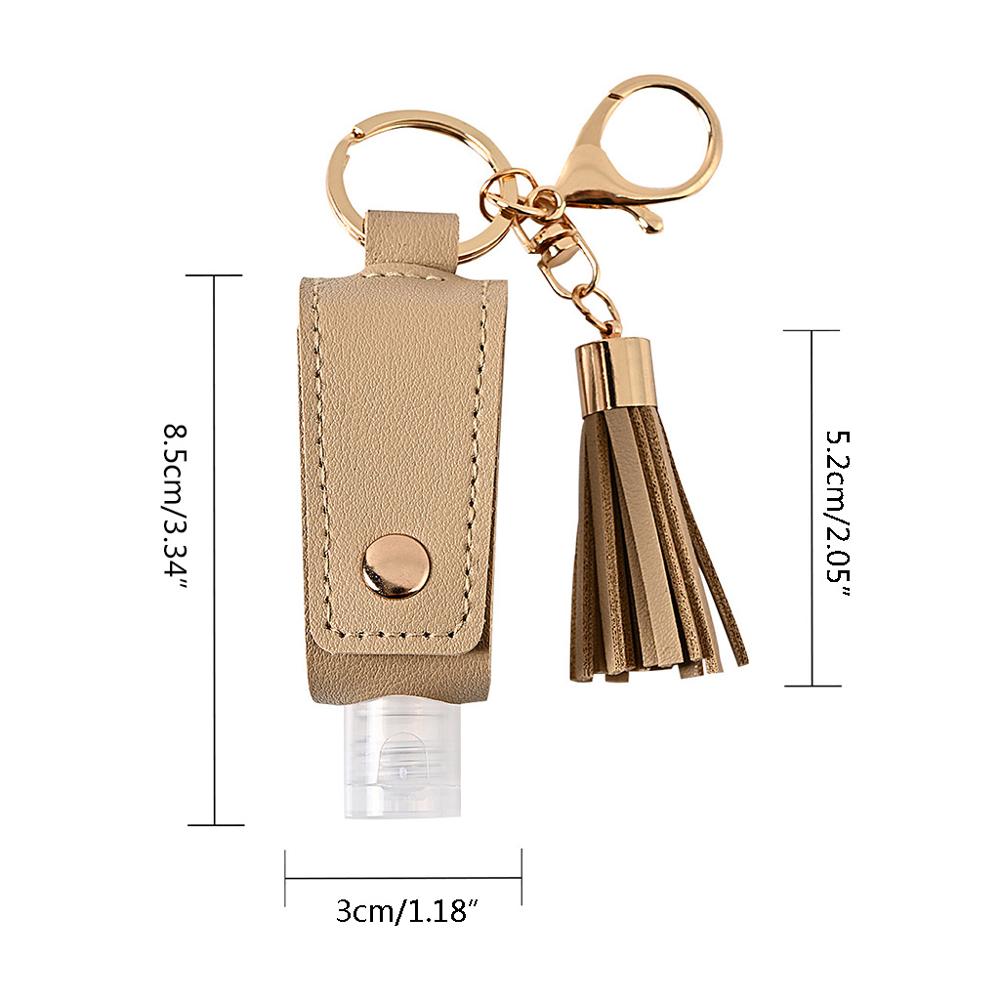 6Pcs 30ml Portable Empty Leakproof Plastic Travel Bottle for Hand Sanitizer with Tassels Leather Keychain Holder Carriers