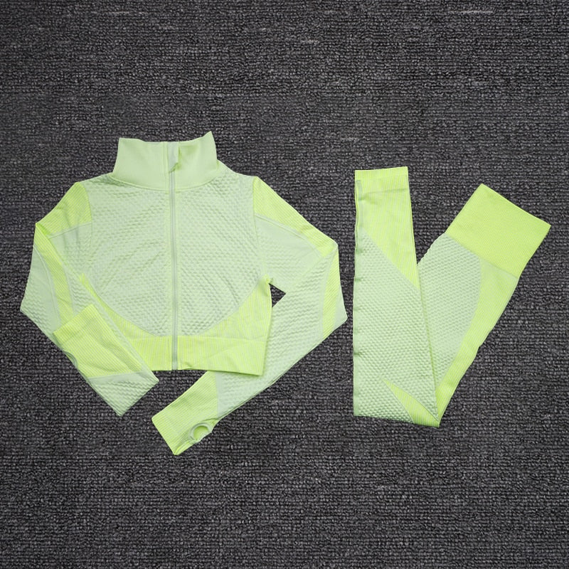 Women Yoga Set Running Seamless Gym Clothing Fitness Leggings + Crop Top Sportswear High Waist Fitness Legging Workout Yoga Suit