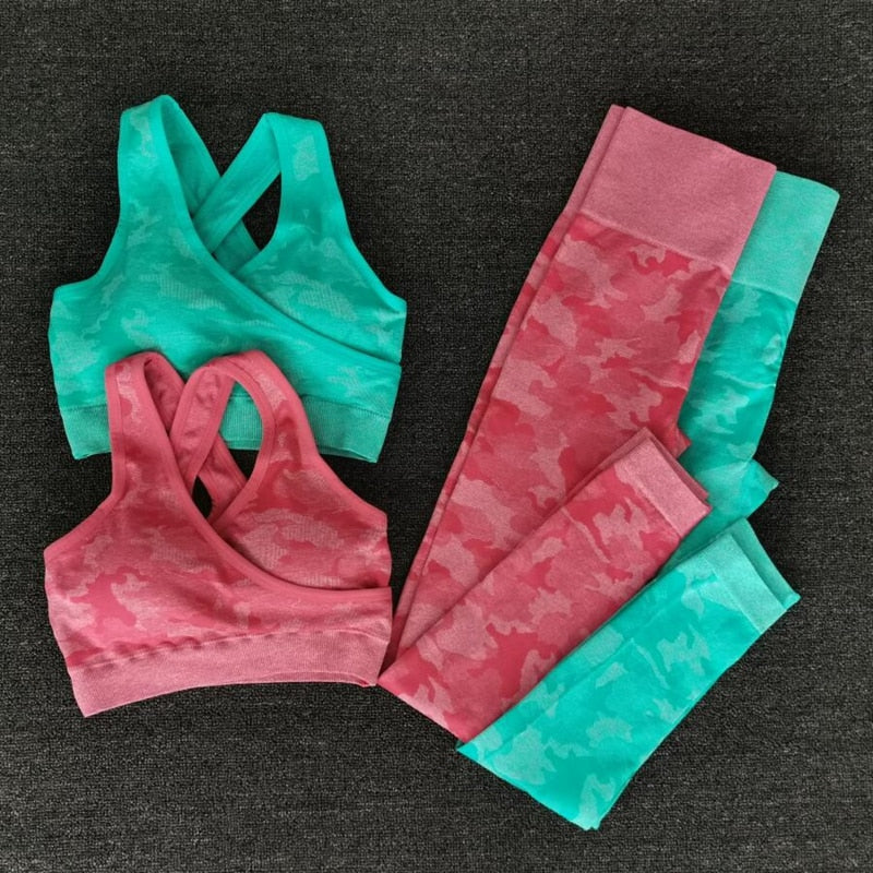 Newest Yoga Set Women Seamless Camouflage Tops/Pants Fitness Sports Bra High Waist GYM leggings  Camo Fitness Suit Workout Sets
