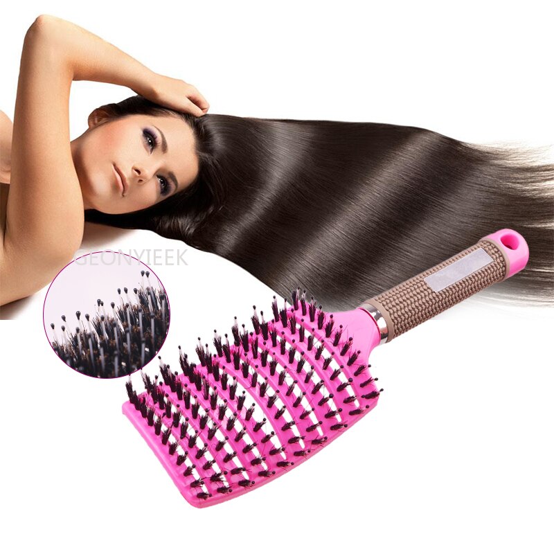 Haarbürste, Kopfhaut-Massagekamm, Haarbürste mit Borsten und Nylon für Damen, nasse, lockige Haarbürste zum Entwirren für den Salon, Friseur-Styling-Tools
