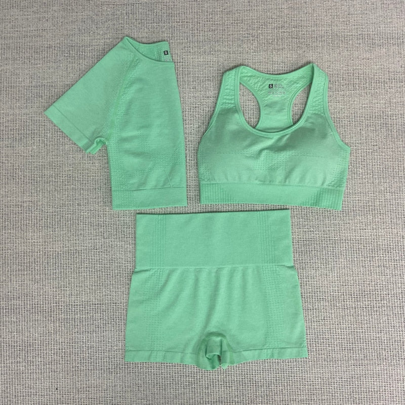 Nahtlose frauen yoga fitness sport anzüge Gym Kleidung frauen Fitness Sport Yoga Yoga Sport Bh + Leggings shorts + kurze ärmel