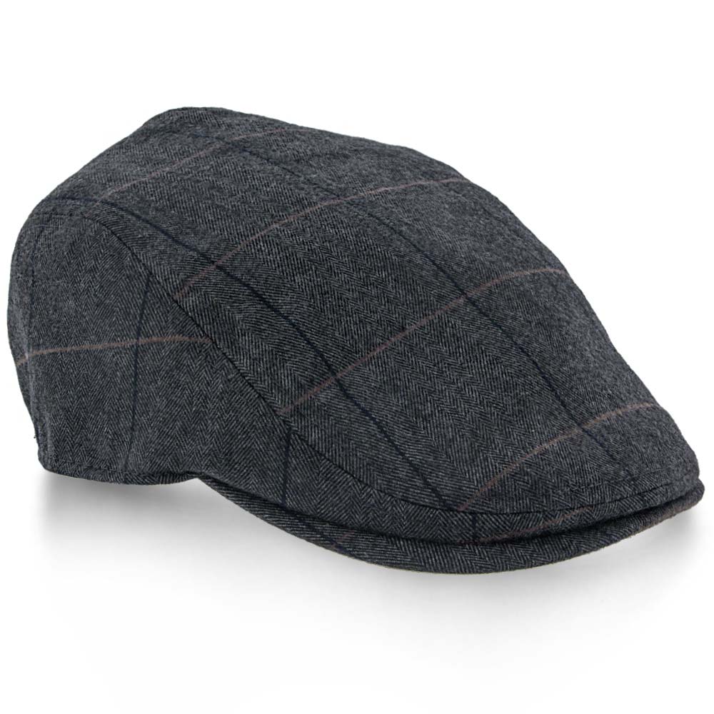 Main Street - Ivy Cap aus Tweed mit Karomuster und Fischgrätenmuster in Walrossgrau