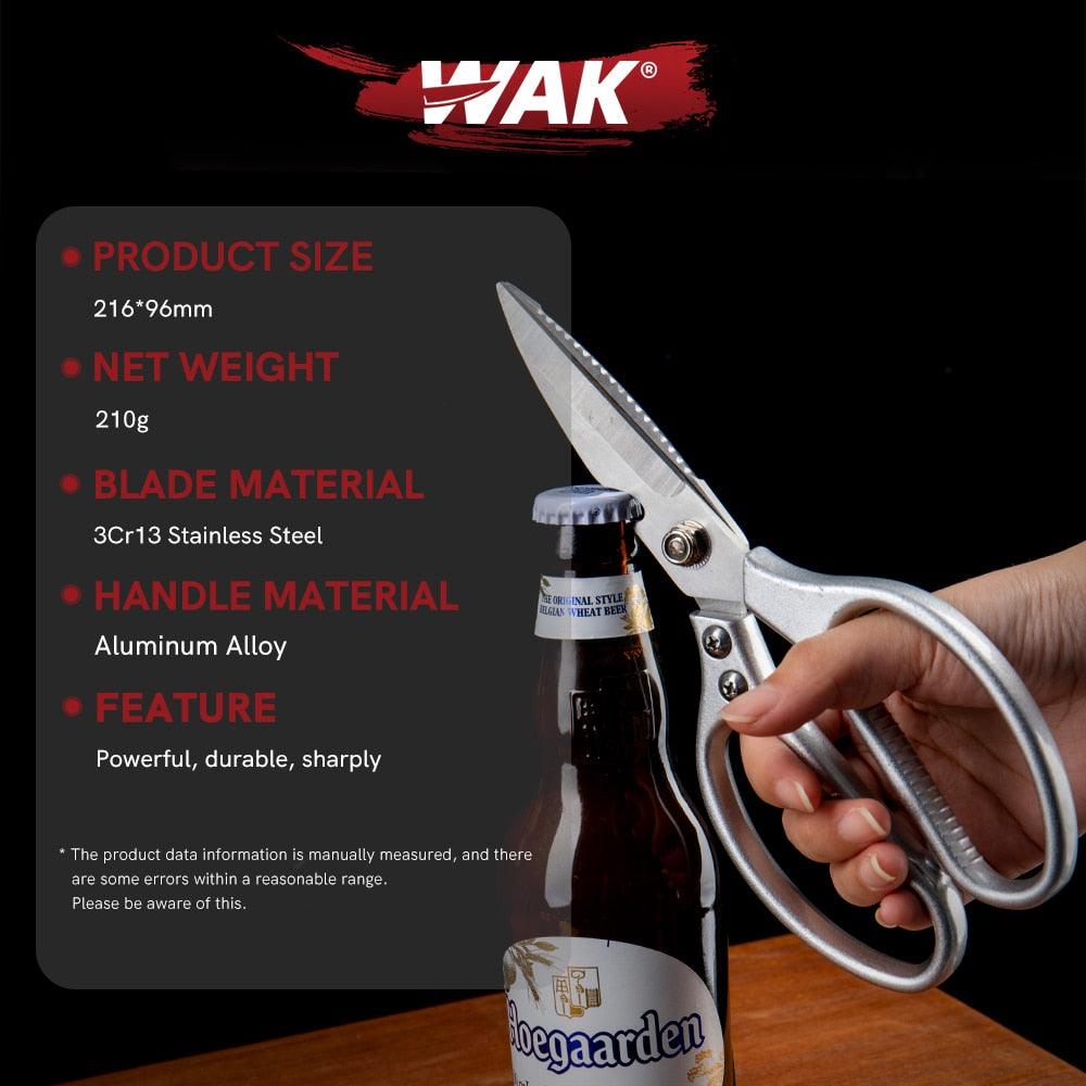 WAK 8.5'' Kitchen Scissors Multi Functional Stainless Steel Scissors Professional Aluminum Alloy Handle Chicken Bone Scissors