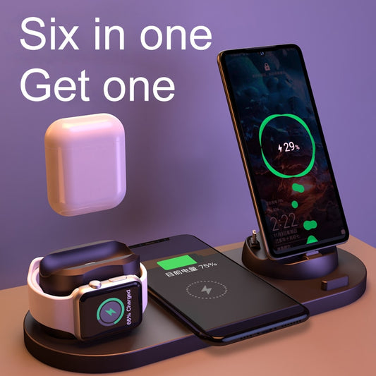 EXPUNKN Kabelloses Ladegerät 6 in 1 10 W Qi Schnellständer Carga Rapida Dock Station Carregador Sem Fio für iPhone Apple Watch Airpods