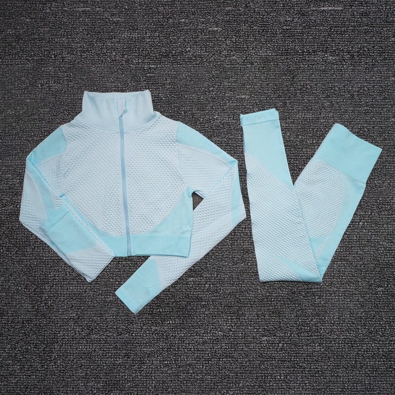 Women Yoga Set Running Seamless Gym Clothing Fitness Leggings + Crop Top Sportswear High Waist Fitness Legging Workout Yoga Suit